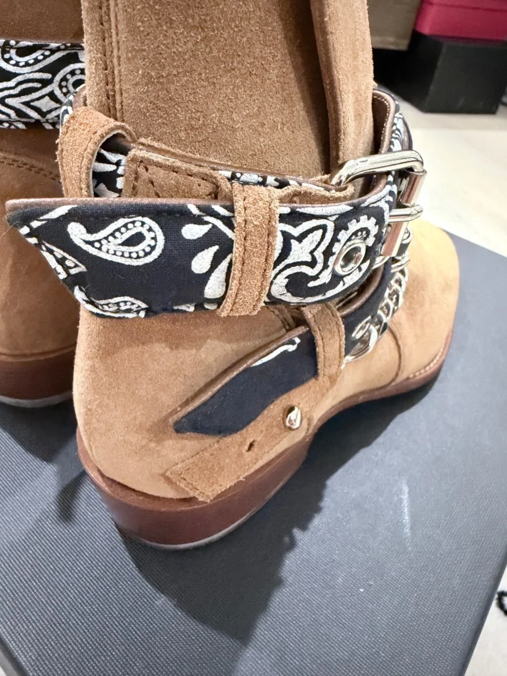 AMIRI Embellished Chain Bandana Buckle Strap Suede Jodhpur Boots - Tan